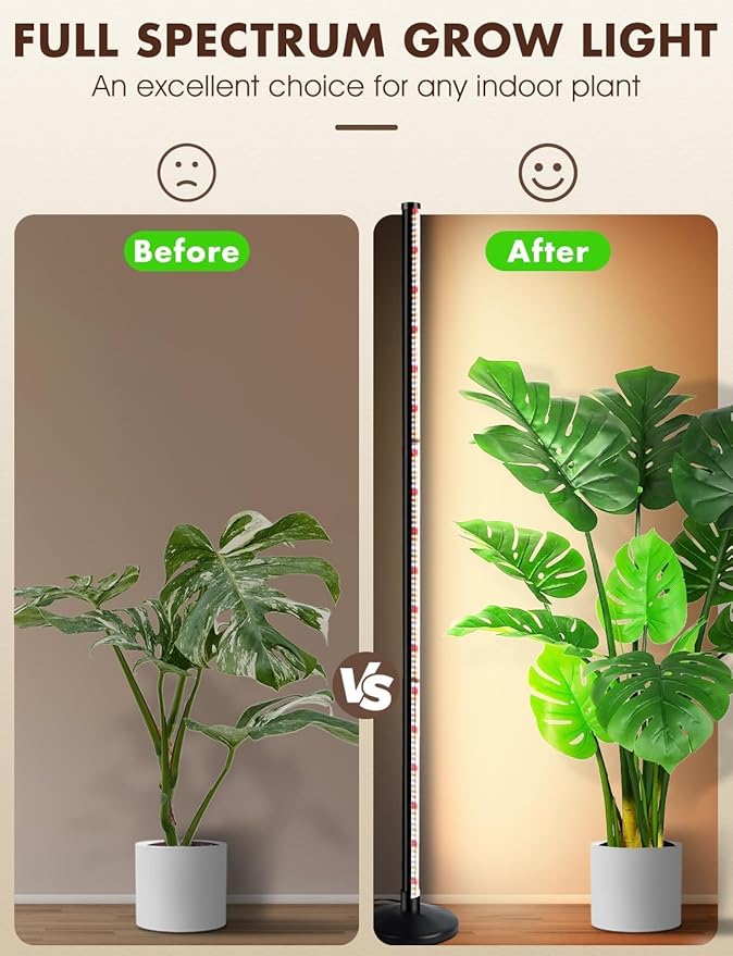 50 Inch Standing Grow Lights for Indoor Plants, 6000K Full Spectrum Plant Lights with Timer, 252 LEDs Vertical Grow Lights,10 Dimmable Levels, Adjustable Height Plant Growing Lamp, 120° Wide Coverage