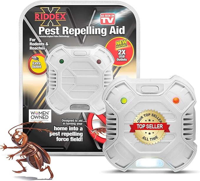 Riddex X Plus Insect Repellent - Plug in, Mouse Deterrent - Pest Reject for Defense Against Rats, Mice, Roaches, Bugs and Insects - Control Pests with No Toxins