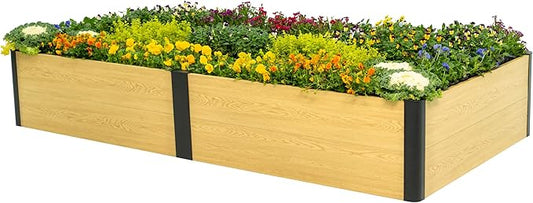 Woodgrain Series Raised Garden Bed, 4' x 8' Outdoor Wooden-Look Metal Planter Box for Gardening Vegetables Flowers Herbs