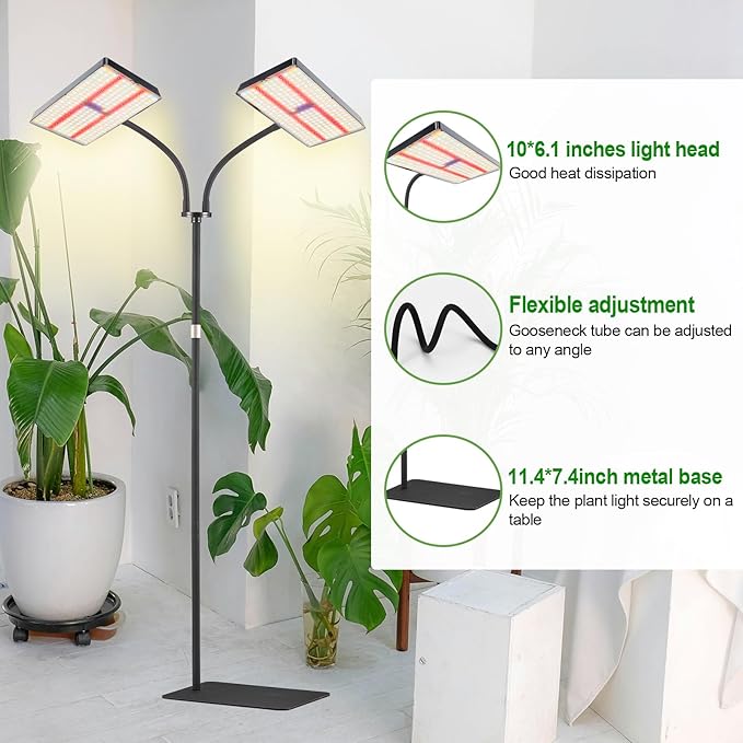 yadoker Grow Light for Indoor Plants,572 LEDs Full Spectrum Standing Plant Grow Light with 4/8/12H Timer,10-Level Brightness, 51" Adjustable,Flow Grow Lamp for Tall Large Indoor Plants