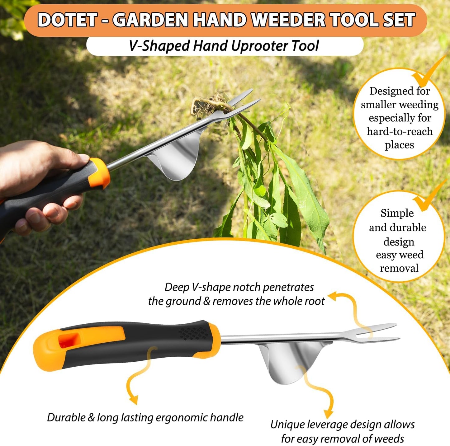 Garden Uprooting Weeding Tools - 3 Pack Hand Held Weeder Puller Tool Set, Rubber Handle, Weed Remover for Garden Farm Weeding