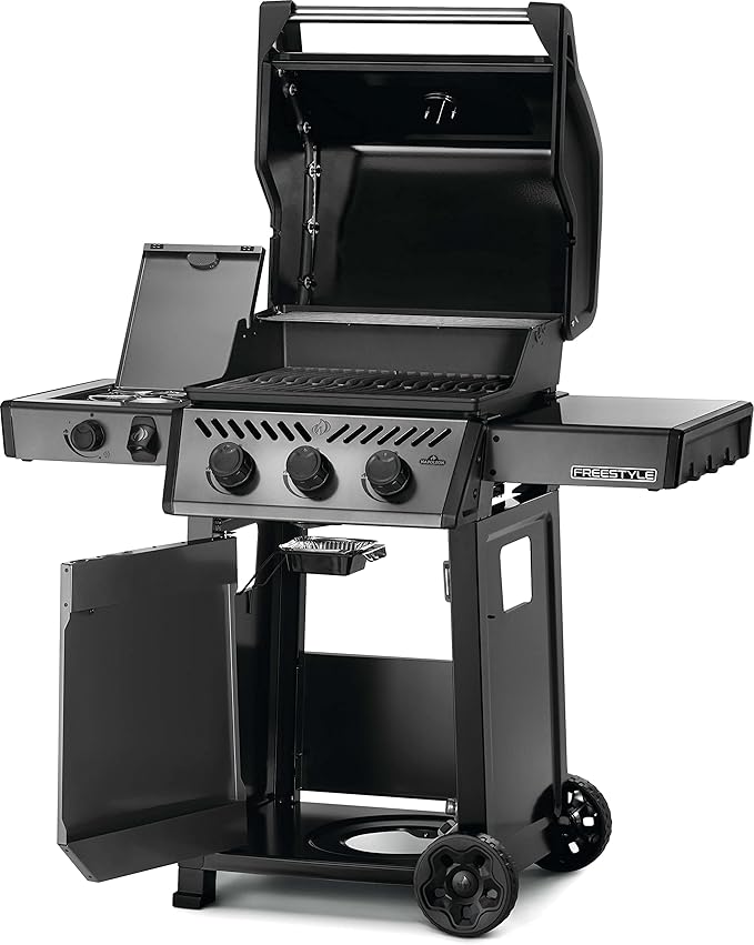 Napoleon Freestyle 365 Propane Gas Outdoor Grill with Range Side Burner, Graphite Grey – 4-Burner BBQ for Versatile Cooking