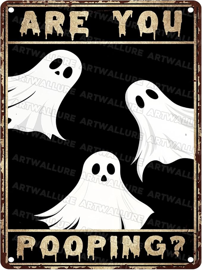 Ghost Metal Tin Sign Vintage Halloween Wall Art Rustic Bathroom Decor Tin Plaque Iron Painting Restroom Washroom 12x16inch