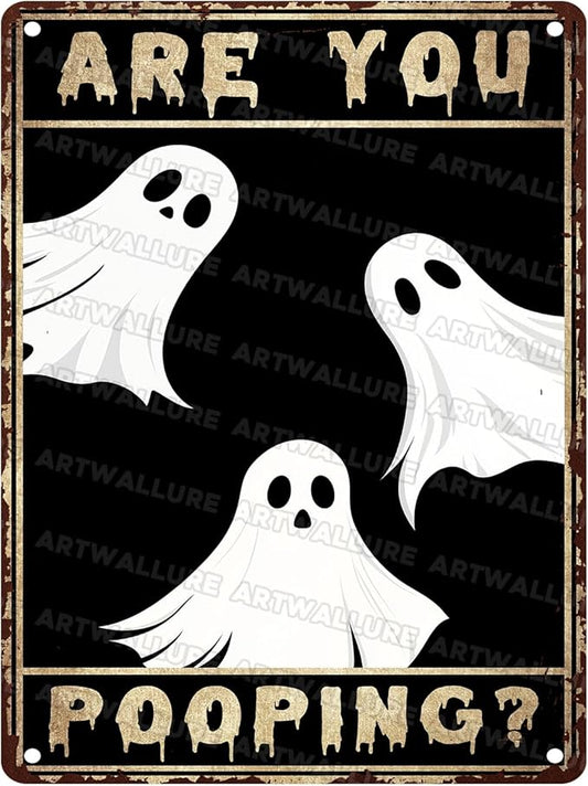 Ghost Metal Tin Sign Vintage Halloween Wall Art Rustic Bathroom Decor Tin Plaque Iron Painting Restroom Washroom 12x16inch
