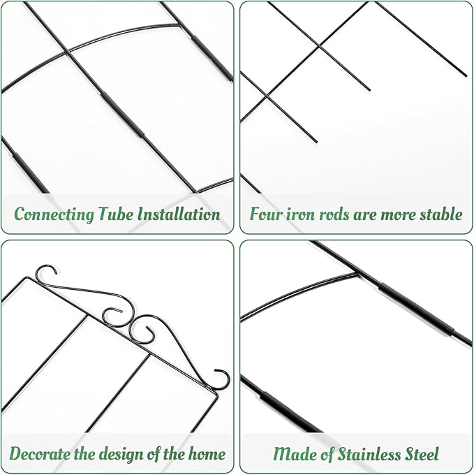 4 Pack 32'' Plant Trellis Indoor - Metal Trellis for Climbing Plants Indoor, Garden Trellis for Climbing Plants Outdoor Houseplants Flowers Vine Ivy, Rectangular Shape, Black