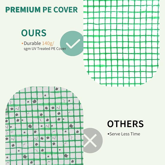 EAGLE PEAK Instant Pop-up Greenhouse, Indoor Outdoor Plant Gardening Green House, Roll-Up Zipper Doors and Side Windows, Walk in 8x6 ft, Green/Clear