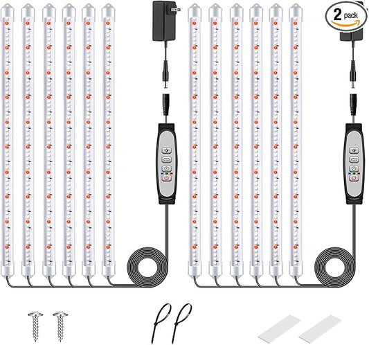 6 Bars Grow Light Strips for Indoor Plants with Auto ON/Off Timer 6/12/18H, 5 Dimmable Levels for Shelves Plant Growing(Pack 2)