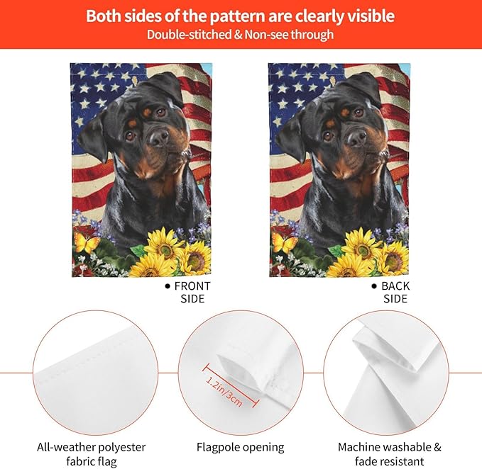 Rottweiler American Flag Patriotic Dog Garden Flag Welcome Party Outdoor Outside Decorations Picks Home House Garden Yard Decor 12x18 Inch