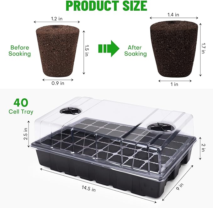 40 Pcs Grow Sponges with Tray, Starter Plugs for Seeds or Cuttings, Great for Soil, Tray or Planting Pods Plant Rooter, Promotes Herbs, Vegetables and Flowers Growth