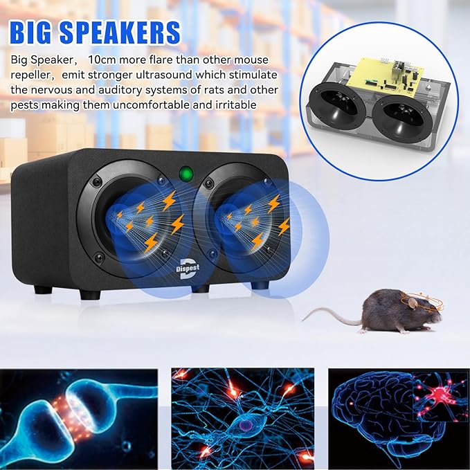 High Power Effective Plug-in Ultrasonic and Bionic, Rodent, Mouse Repeller for Building,Warehouse,Garage, Attic，Restaurant,Supermarket, and More. Coverage up to 2000 Square Feet When No Barriers