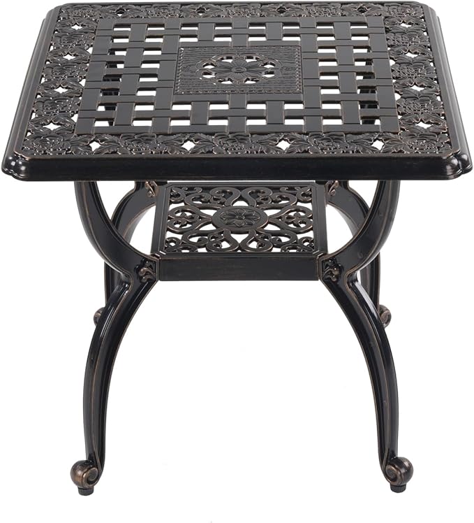 Cast Aluminum Outdoor Side Table,Small Patio Table,Outdoor Coffee Tables for Patio,Garden,Balcony, for All Weather (Copper, Square)