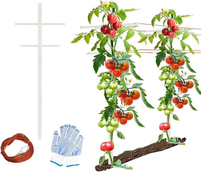 Agfabric 7ft Garden Trellis 1pack for Climbing Plants Outdoor, T-Type Tower Plant Support Trellis for Climbing Plants, with 1 Longer Arm 2.5ft and 1 Shorter Arm 2ft