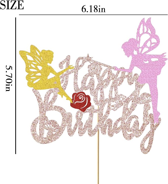 Fairy Party Cake Topper Fairy Birthday Cake Decoration Glitter Fairy Birthday Cake Picks Floral Fairies Party Decoration for Fairy Garden Baby Shower Supplies