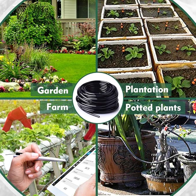 Bonviee 400ft 1/4 inch Drip Irrigation Tubing, Drip Irrigation Hose, Garden Watering Tube Line for Garden Watering System