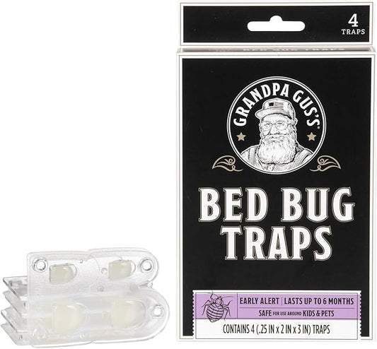 Grandpa Gus's Bed Bug Glue Traps for Home & Travel, Early Detection, Lasts up to 6 Months, Small & Discreet Patented Crush-Proof Design (Pack of 4)