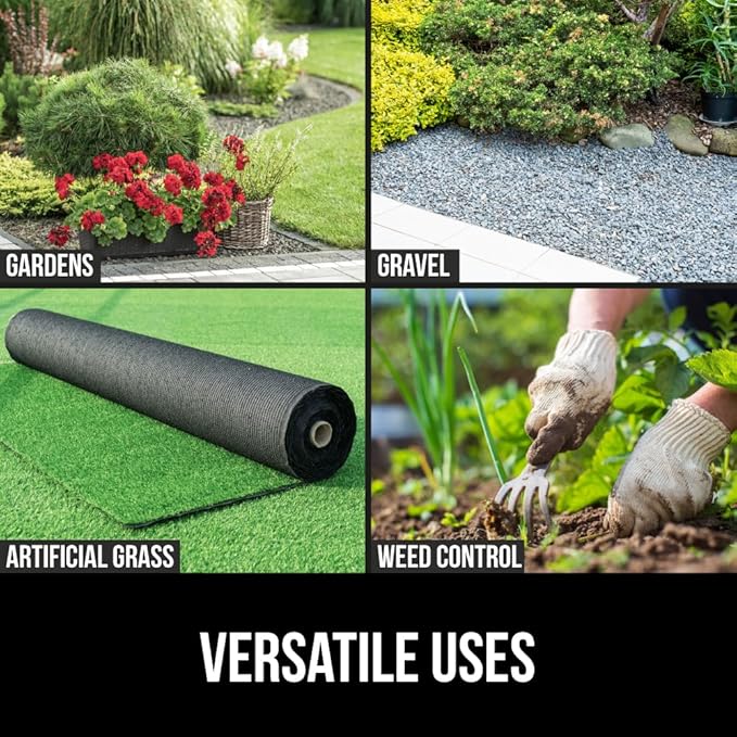 GORILLA GRIP 3 FT x 50 FT Powerful Weed Barrier Landscape Fabric, Durable Tear Resistant Blocker, Permeable UV Resistant Fabrics for Landscaping Outdoor Garden Bed, Ground Mulch, 5oz Woven and Felt