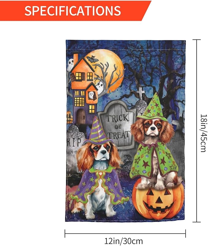 Beagle Dog Halloween Tombstone Scary Pumpkin Garden Flag Welcome Party Outdoor Outside Decorations Picks Home House Garden Yard Decor 12x18 Inch