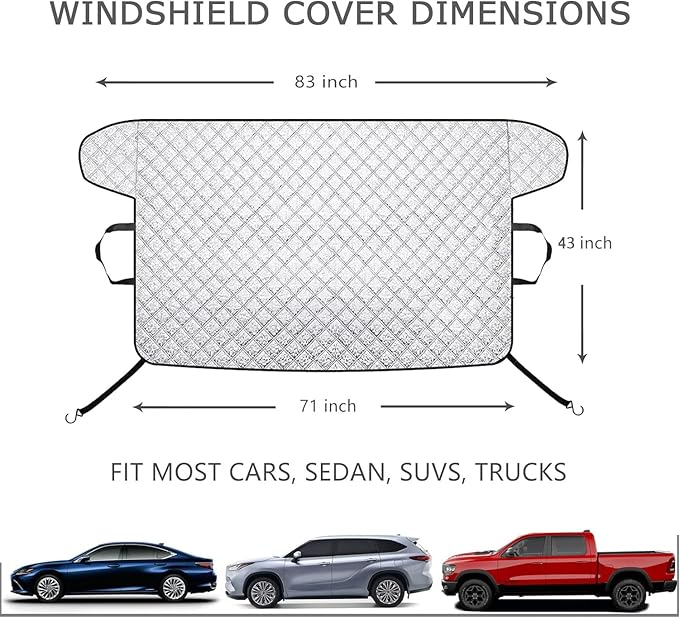 Car Windshield Cover for Ice and Snow Kit,Snow Cover with Side Mirrors Covers,Waterproof Frost Cover for Cars, SUVs, Trucks,Secure Fit Windproof Covers Winter Car Accessories (71"x43")