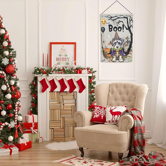 Halloween Schnauzer Dog Boo Pumpkin Skull Garden Flag Welcome Party Outdoor Outside Decorations Picks Home House Garden Yard Decor 12x18 Inch