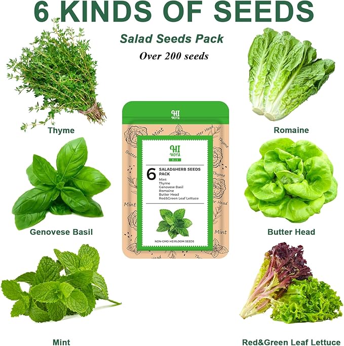 Gourmet Herb & Salad Seed Pod Kit, 8 Pod (Include Seed Basil/Mint/Thyme/Romaine/Butter Head/Red&Green Leaf) Lettuce Seed Pod Kit Compatible with All Hydroponics