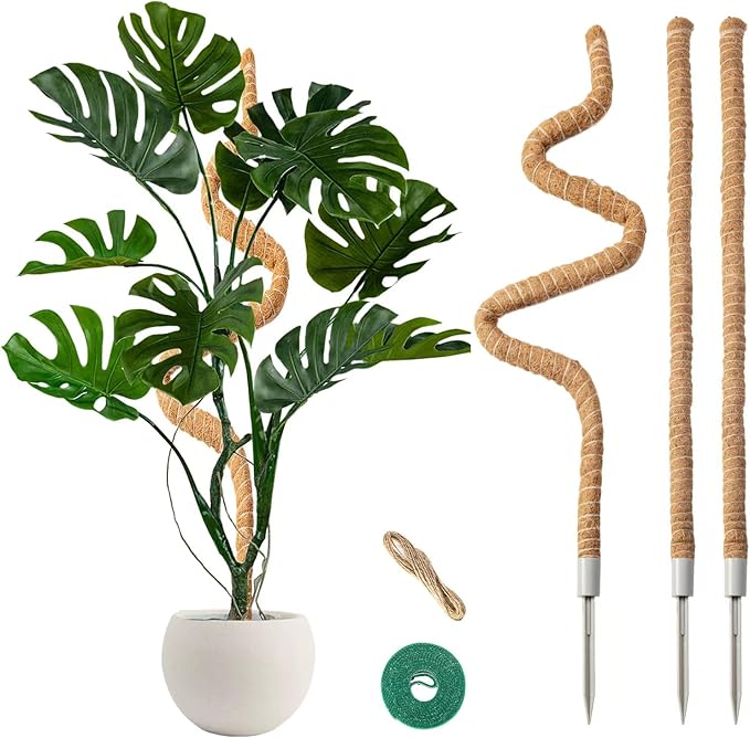 3 Pack Moss Pole, 50 Inch Moss Poles for Climbing Plants Stakes Indoor Monstera Support Tall Large Bendable Long Coco Coir DIY for Potted Plants, Pothos, Philodendron