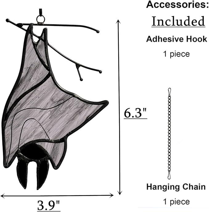 Stained Glass Bat Decor Window Hangings Ornament, Gothic Bat Suncatcher Halloween Decorations Gifts, Handmade Occult Sun Catchers Indoor Window Home Decor