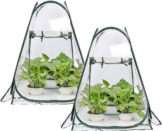 porayhut Pop Up Greenhouse Cover ,Pack of 2 Pcs,Flower House Mini Gardening Plant Flower Sunshine Room Room,Backyard PVC Greenhouse Cover for Cold Frost Protector Gardening Plants