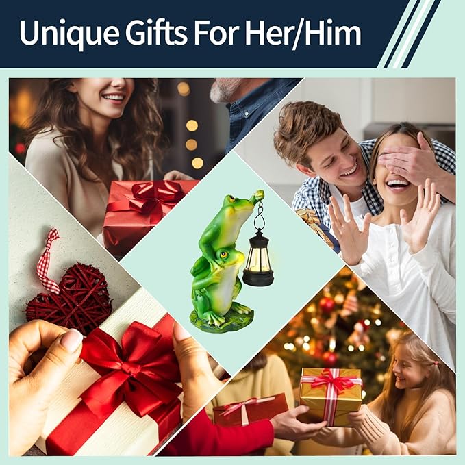 Solar Outdoor Statues Frog Garden Decor Figurine Lights for Outside, Yard Decorations Outdoor Patio Decor, Unique Housewarming Gardening Gifts for Women