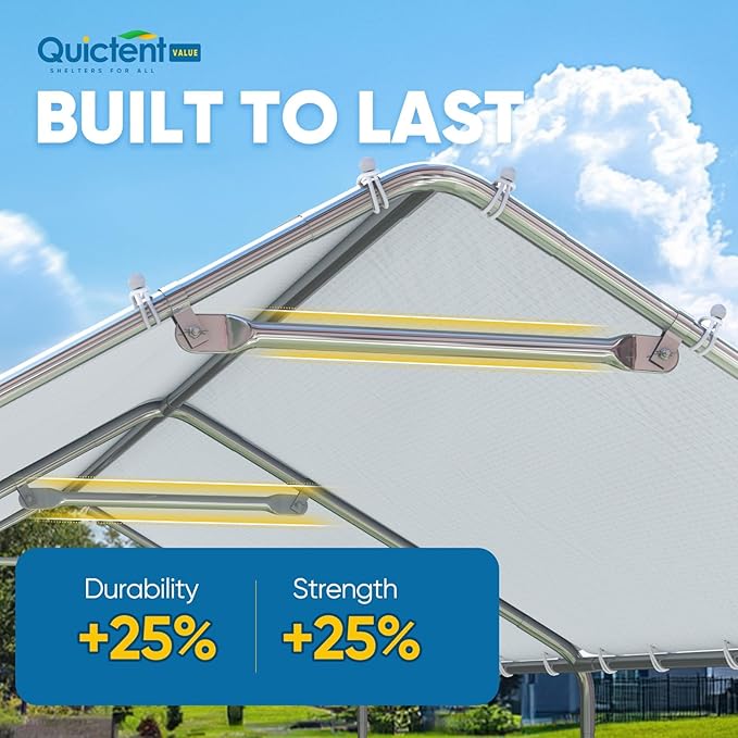 Quictent 10x20 ft Heavy Duty Carport Canopy Galvanized Car Tent Outdoor Garage Boat Shelter with Reinforced Structure, No Sidewall - White