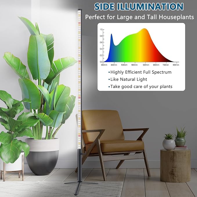 Standing Grow Lights for Indoor Plants Full Spectrum with 42W, 216 LEDs & 4ft Height,T10 Vertical Tall Plant Lights with On/Off Switch and Tripod Floor Stand for Large House Plants Growing