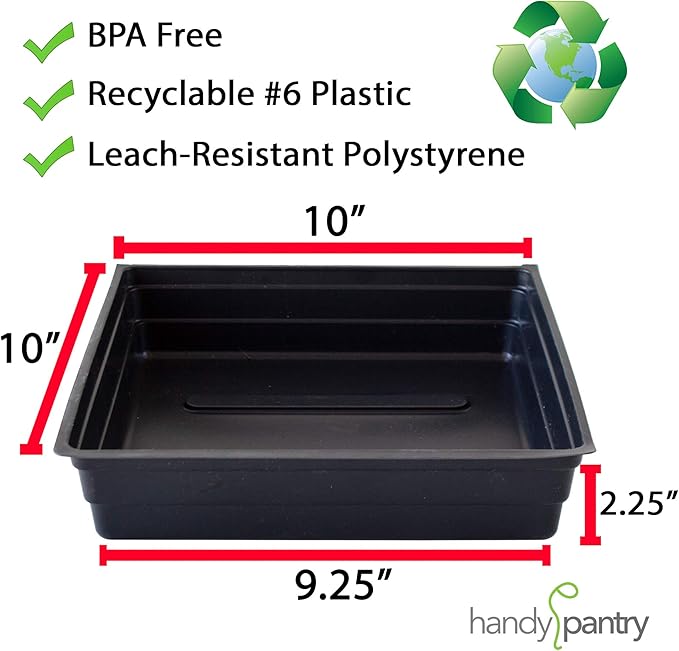 5-Pack 10x10 Garden Growing Trays Without Drain Holes - 10" x 10" Plastic Plant Trays No Holes - Wheatgrass Sprouting Tray, Microgreens Seed Tray, Hydroponic Trays, Nursery Flats, Greenhouse Supplies