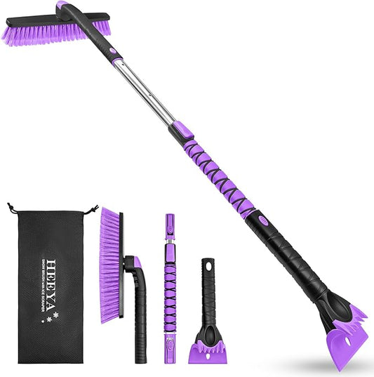 HEEYA 48 Inch Long Snow Brush for SUV, Extendable Ice Scraper and Brush with Foam Grip, 360° Pivoting Snow Car Brush for Truck Auto Jeep RV Vehicle Windshield Window - Purple