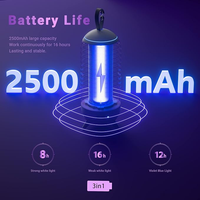 Cordless Bug Zapper Outdoor & Fly Zapper Indoor & Wireless Mosquito Zapper Portable Camping Bug Zapper Fly Trap 2500mAh Bug Zappers Electric Trap Ideal for Fly Traps (White)