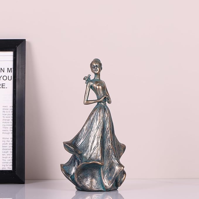 QIANLING 7'' Fairy Statue - Leaf Angel Girls with Bird Sculptures Resin Home Decor, Decorations Figurines Gift for Inside or Outside, Office, Living, Cabinets, Book Shelf or Outdoor Garden Yard