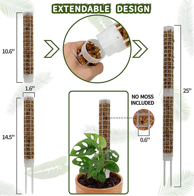 Moss Pole,Small Moss Pole Monstera Plant Support,Plastic Moss Pole for Plants Indoor and Climbing Plants-Mighty Plant Support.(White,2)