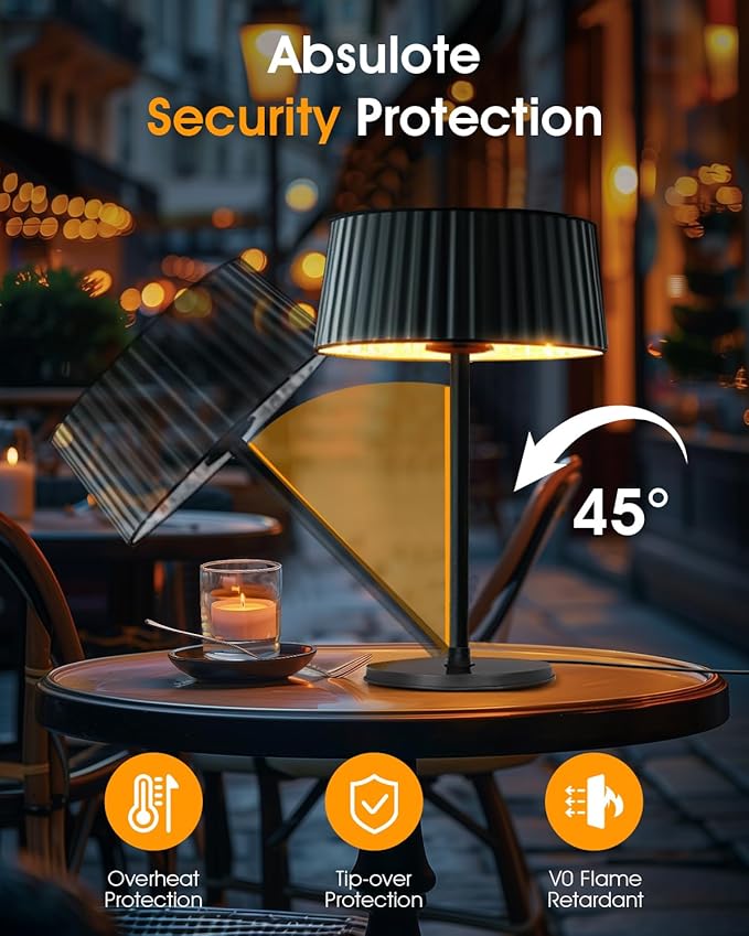 Electric Infrared Patio Heater, Indoor & Outdoor 1500W Electric Tabletop Heater with IP55 Waterproof, Tip-Over Protection, Quiet Operation, Perfect for Garden, Balcony, Garage, Backyard