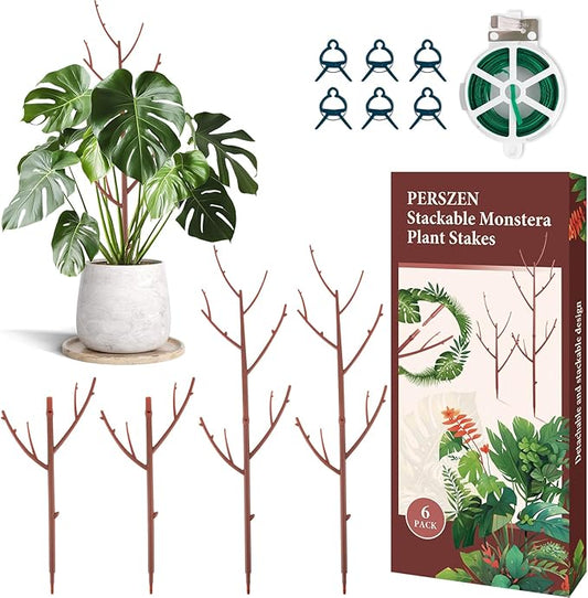 6 Pack Stackable Monstera Plant Support, Plant Stakes for Indoor and Outdoor Plants Use, Garden Stakes for Climbing and Potted Plants, Pothos, Philodendron, Brown