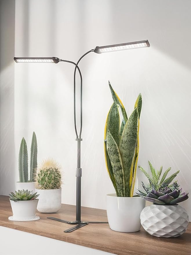 Super-Energy Tabletop LED Grow Lights 9.8"-32"Height Adjustable for Indoor Small/Medium Plants 6000K Full Spectrum with 3 Dimmable Model, Auto On Off Timing 3 9 12Hrs,5 Brightness(Strip Black)