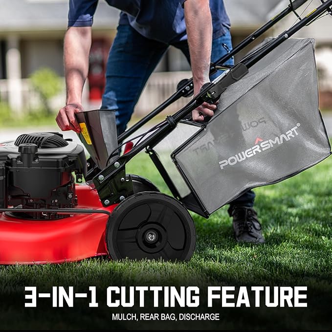 PowerSmart 21 in. Gas Lawn Mower with 140cc Briggs and Stratton E550 Engine, Push Mower with Mulch, Side-Discharg, Bagger, 6-Positions Adjustable Cutting Height