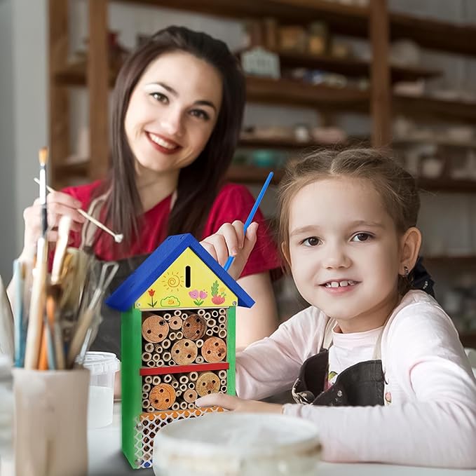 antiai DIY Wooden Insect Hotel Mason Bee Butterfly House,Insect Hotel, Outdoor Garden Decor Bamboo Habitat for Bee Butterfly Ladybugs Live,Educational Bee Hotel Kit for Parents & Teachers