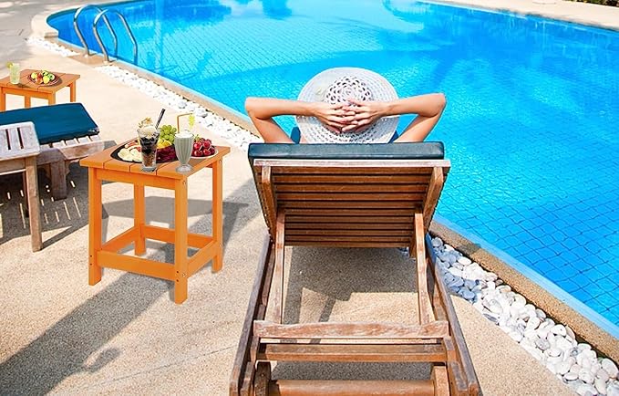 LZRS Adirondack Square Outdoor Side Table for Patio, Pool Composite Patio Table,HDPE End Tables for Backyard,Pool, Indoor Companion, Easy Maintenance & Weather Resistant(Orange)