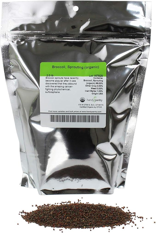 Organic Broccoli Sprouting Seeds by Handy Pantry | 2.5 Pound Resealable Bag | Bulk Non-GMO Broccoli Sprouts Seeds, Contain Sulforaphane