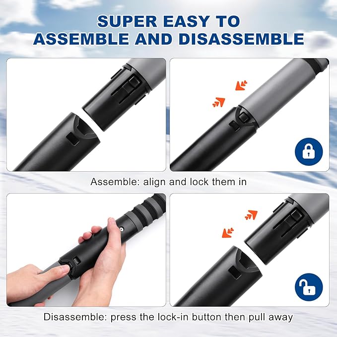 57" Long Snow Brush Ice Scraper | Extendable | Multipurpose | Easy to Use | Antifreeze Gloves | 270° Pivoting | Snow Ice Removal | Fit for Car SUV MPV Truck Van Windshield Window Roof Gift