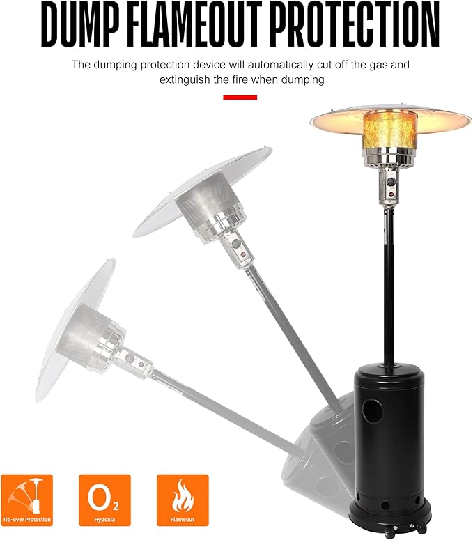 Outdoor Patio Heater, Propane Heater w/Wheels, Shelf Tabletop, Auto Shut Off Protection, 36000 BTU Tall Standing Gas Heater for Outdoor Use