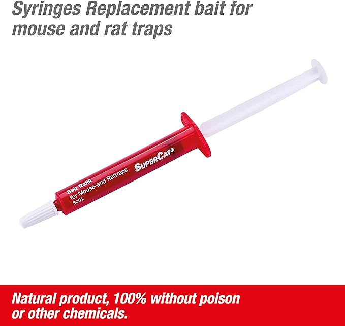 SWISSINNO Replacement Bait Syringe for Mouse and Rat Traps SuperCat – Highly Attractive Rodent Lure Paste – Long-Lasting Formula – Up to 20 Applications Each – Ready to Use - 4 Sets