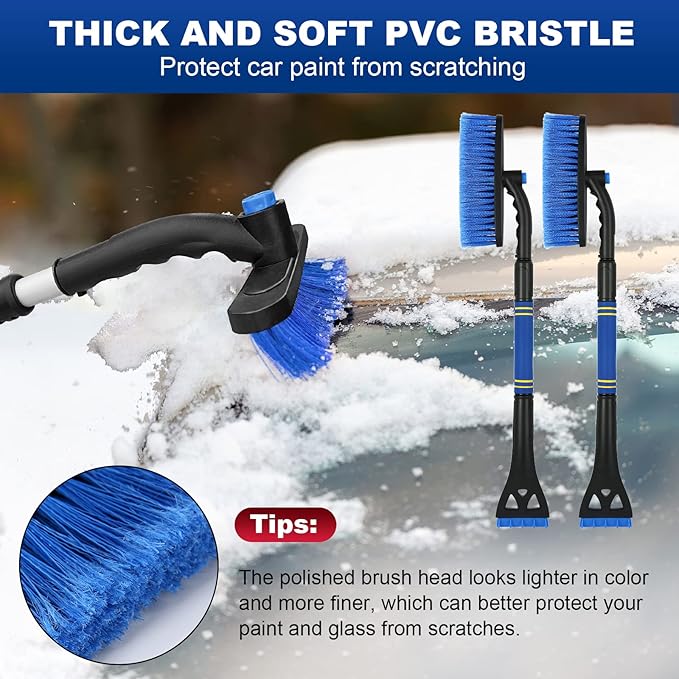 2Pack Ice Scrapers for Car Windshield, 2-in-1 Snow Scraper and Snow Brush for Car SUV Truck, Car Ice Windshield Scraper for Ice and Snow with 360° Pivoting Brush and Ergonomic Foam Grip Blue