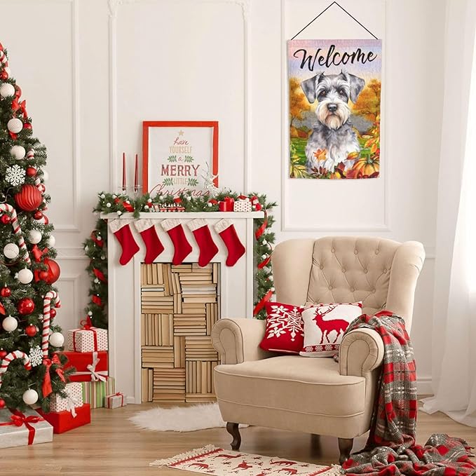 Schnauzer Autumn Pumpkin Fall Dog Garden Flag Welcome Party Outdoor Outside Decorations Picks Home House Garden Yard Decor 12x18 Inch