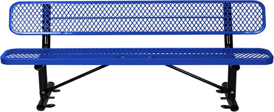 Heavy Duty Park Bench with Back Portable Frame, Outdoor Metal Park Bench with Backrest, Steel Mesh Outdoor Bench for Garden, Lawn, Patio, Porch, Park, Yard (Blue, 94.1" D x 23.2" W x 32.5" H)