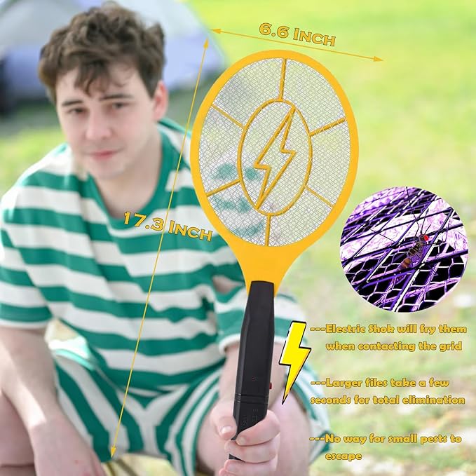 2 Pack Electric Fly Swatter, Handheld Bug Zapper Racket for Outdoor & Indoor, Mosquito Zapper Racket Battery Powered Tennis Mosquito Rackets for Insect
