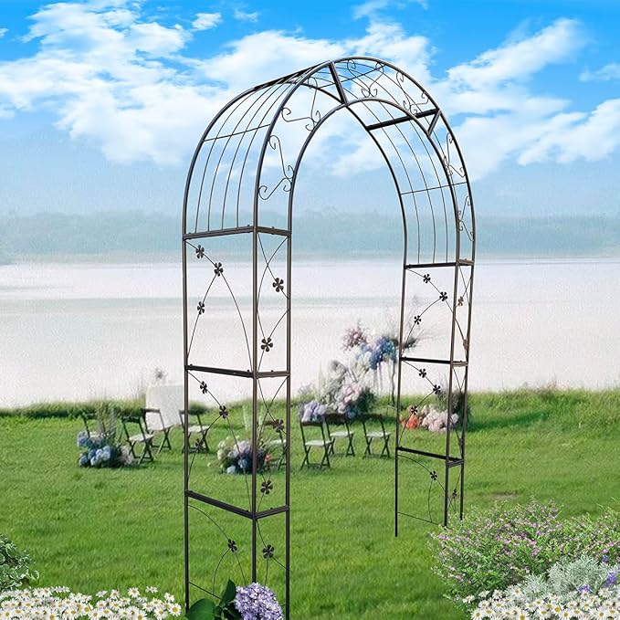 Metal Garden Arch, Garden Arch Trellis for Climbing Plants Outdoor, Garden Arbor for Weddings Party Events Decoration, 58" L X 19" W X 98.4" H, Black